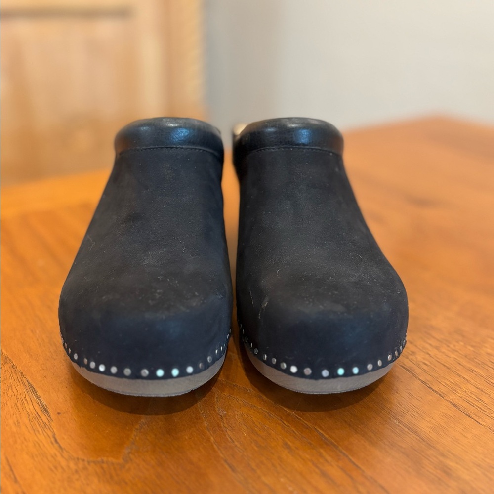 Dansko Black Clogs with Silver Accents